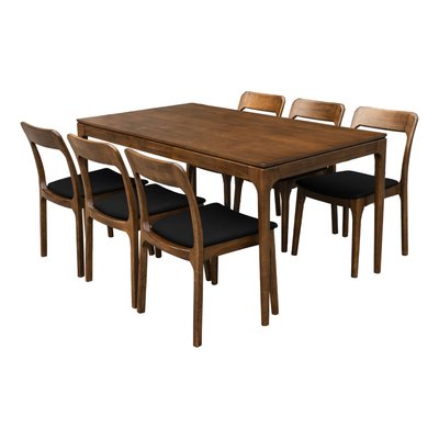Table à manger rectangulaire bois d'hévéa et placage frêne 6 chaises ELENA SWEEEK