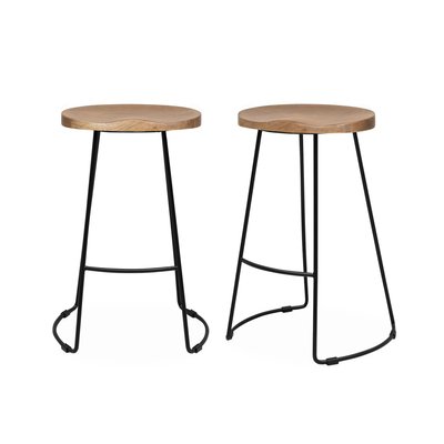 Tabouret de bar bois de manguier et acier 65cm avec repose pieds (lot de 2) JAYA SWEEEK