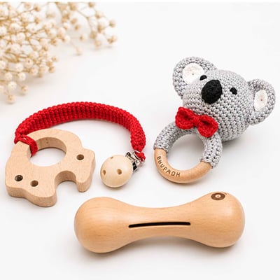 Coffret de 3 hochets en coton et bois naturel SENSO SEVIRA KIDS
