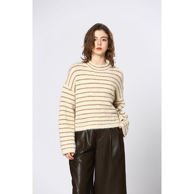 Striped Crew Neck Jumper with Long Sleeves SEE U SOON