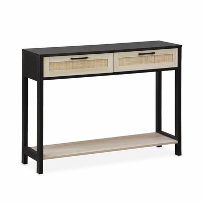 Console scandinave effet bois et cannage 2 tiroirs BIANCA SWEEEK