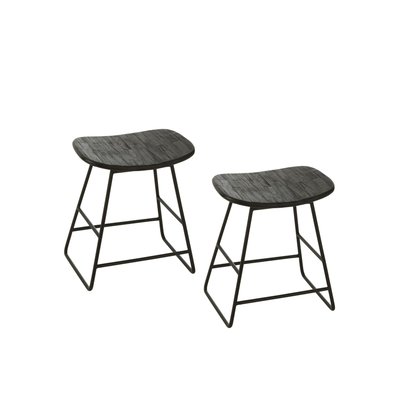 Tabourets en teck recyclé brossé et en métal (lot de 2) - DILI HELLIN, DEPUIS 1862