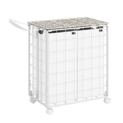 Panier à linge 2 compartiments en métal avec sac en tissu et couvercle - L57 cm CALICOSY