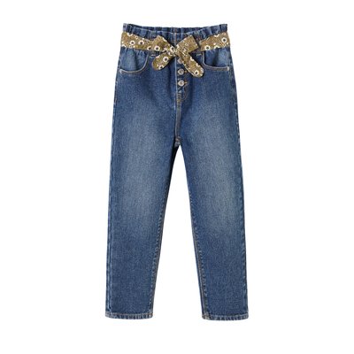Jean style paperbag et sa ceinture fleurie VERTBAUDET