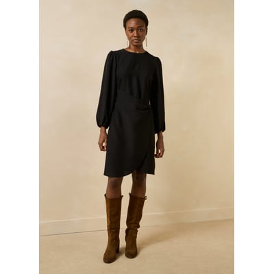 Robe midi cintrée noire portefeuille LA FEE MARABOUTEE