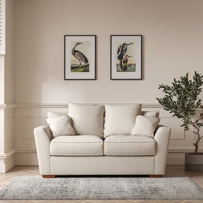 Florence Scatterback Textured Woven 2 Seater Sofa with Dark Brown Wood Legs SO'HOME