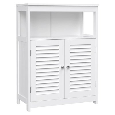 Meuble de rangement blanc 2 portes persiennes et 1 niche - L60 x H80cm CALICOSY