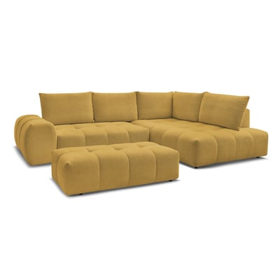 Canapé d'angle convertible 4 places en tissu chiné avec pouf, EVEREST BOBOCHIC