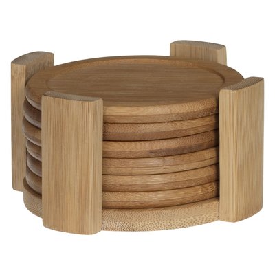 Lot de 6 Dessous de verre en bambou et son rack de rangement SECRET DE GOURMET