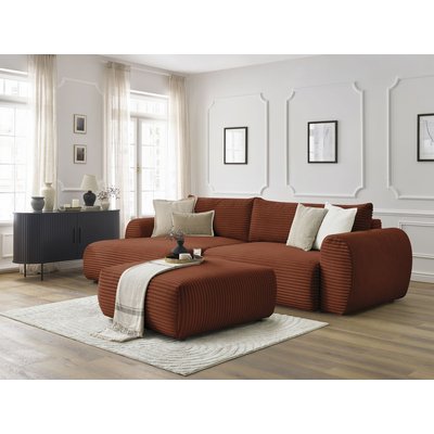 Canapé d'angle convertible 5 places en gros côtelé doux avec pouf, LUCIEN BOBOCHIC