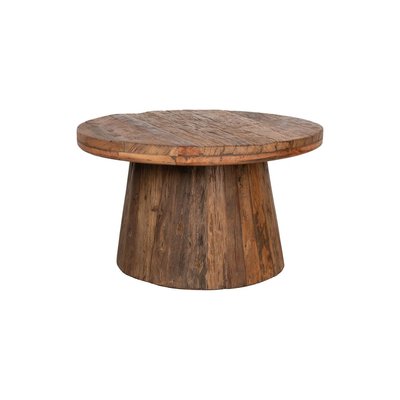 Table basse ronde en bois recyclé Ø66 cm – Pièce artisanale unique AUBRY GASPARD