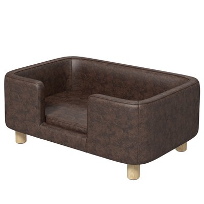 Lit canapé chien chat + coussin fourni revêtement PU chocolat PAWHUT