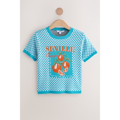 T-shirt ras de cou vichy imprimé graphique NEXT