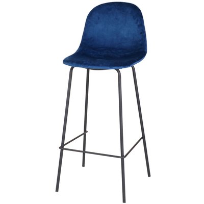 Tabouret de Bar Métal Noir et Assise Velours Bleu WADIGA