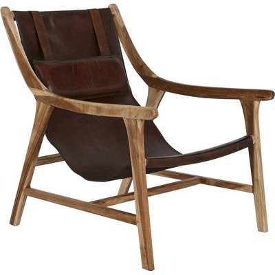 Fauteuil élégant en cuir et teck  naturel RECOLLECTION