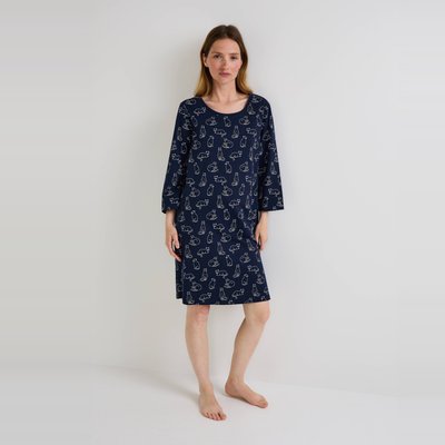 Chemise de nuit manches 3/4 imprimée en coton BIO MONOPRIX