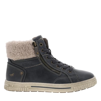 Tennis bleu marine à talon plat pourvues de lacets et d'un zip latéral MUSTANG