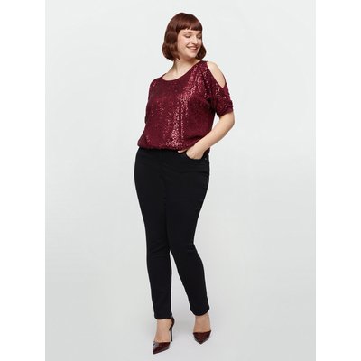 T-shirt avec broderie de sequins sur le devant, couleur unie au dos FIORELLA RUBINO