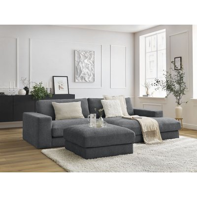 Canapé d'angle fixe 5 places en tissu texturé avec pouf, LEONARD BOBOCHIC