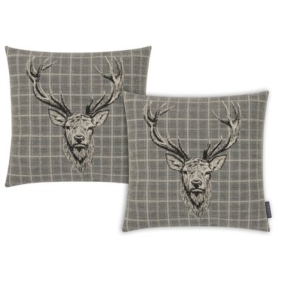 Housses de coussin tête de cerf fond carreaux BURTON-Lot de 2 MAGMA HEIMTEX