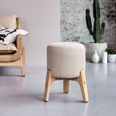 Pouf linen en chêne massif DRUM TIKAMOON