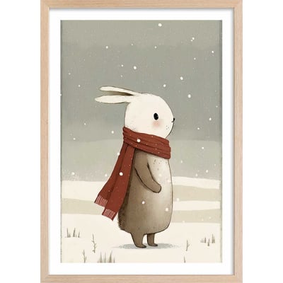 Affiche enfant lapin sous la neige HEXOA