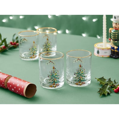 Set of 4 Christmas Tree Old Fashioned Glasses SPODE