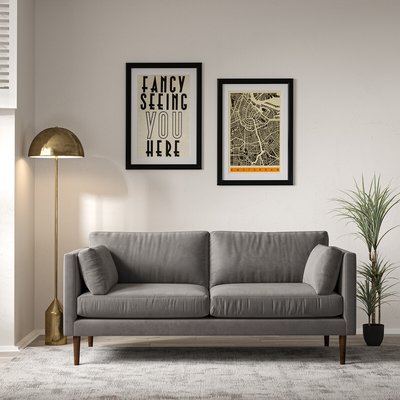 Gabriela Modern Velvet 3 Seater Feather Sofa with Dark Wood Legs SO'HOME