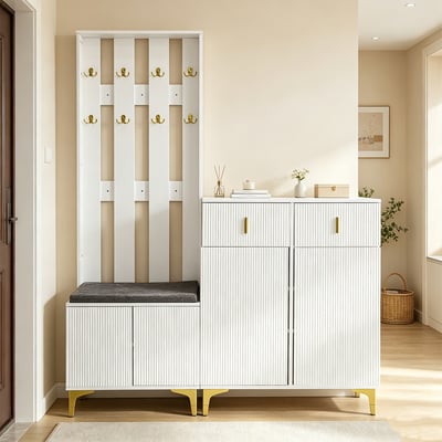 Vestiaire d'entrée avec banc et rangement, PORTER-L MEUBLES COSY