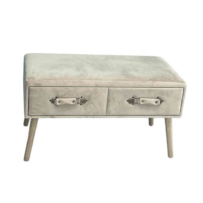 Banc en velours beige 2 tiroirs avec poignées en velours et ferrure bronze CALICOSY