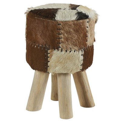Pouf bois de teck peau Lampang PIER IMPORT