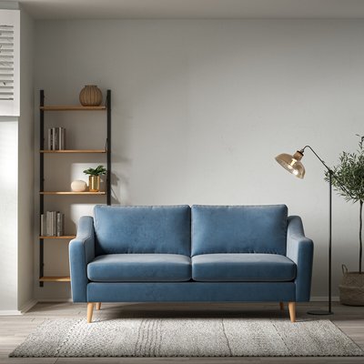 Rosa Curve Velvet 3 Seater Sofa with Light Wood Legs SO'HOME
