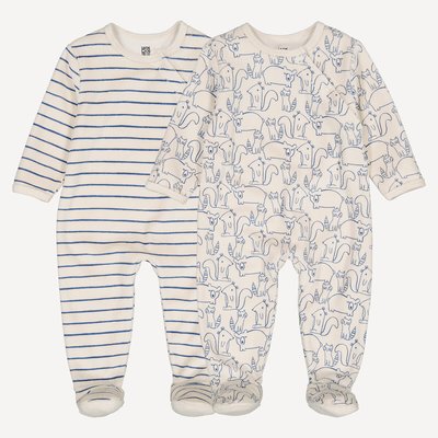 Set van 2 1-delige fluwelen pyjama's met strepen en dieren LA REDOUTE COLLECTIONS