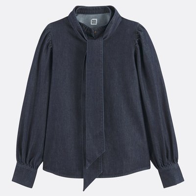 Chemise en denim, col mao, lavallière amovible LA REDOUTE COLLECTIONS