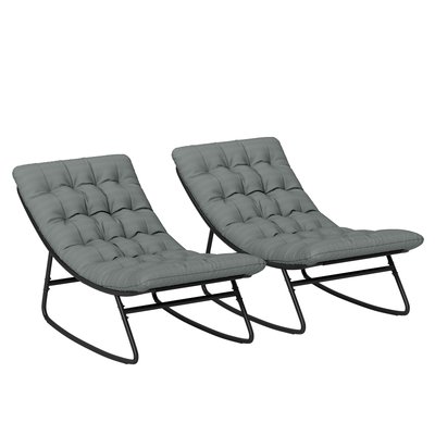 Lot de 2 fauteuils à bascule de jardin avec matelas style Chesterfield gris OUTSUNNY