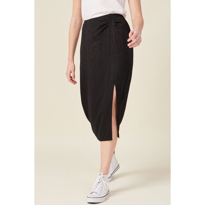 Jupe midi droite fendue satin BONOBO