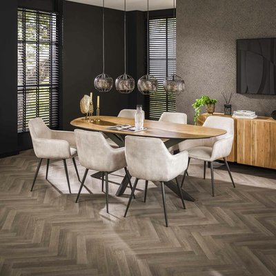 Table à manger bords ronds motif chevron, teck recyclé 215 cm MAYA PIER IMPORT