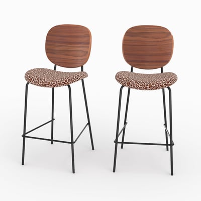 Lot de 2 chaises pour îlot central 65,5 cm en tissu et bois, pieds en métal - SIMONE MAISON PAVANE
