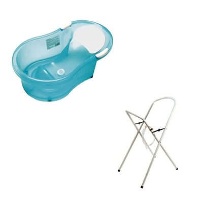 Baignoire 0-6 mois turquoise translucide avec transat intégré + support à pied DBB REMOND