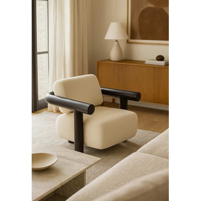 Fauteuil en bouclette et acier, Claude GABRIELLE PARIS
