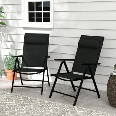 Lot de 2 chaises de jardin pliantes alu teslin rembourré déperlant noir OUTSUNNY