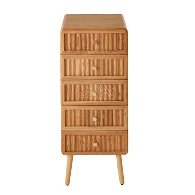 Chiffonnier 5 tiroirs avec façades lamellées H100 cm - AVA CALICOSY