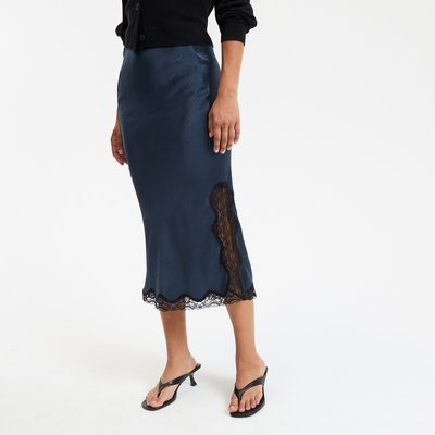 Jupe droite en satin, détail dentelle LA REDOUTE COLLECTIONS