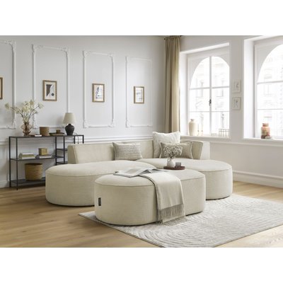 Canapé d'angle fixe 5 places en velours côtelé avec pouf, ROUSSEAU BOBOCHIC