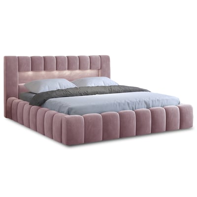 Lit coffre avec led sommier inclus en velours, CLEO LISA DESIGN