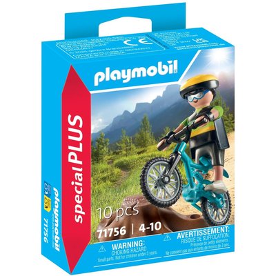 Cycliste avec vélo tout terrain et souche d'arbre PLAYMOBIL