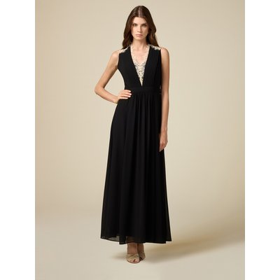 Robe longue sans manches, réalisée en georgette fluide de couleur unie OLTRE