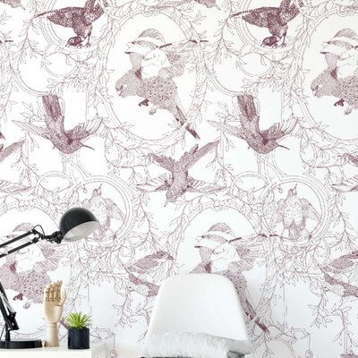 Papier peint art déco avec oiseaux seigneurial - 425x260 cm (l x h) LA TOUCHE ORIGINALE