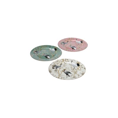 Set de 3 Assiettes en Céramique Motifs Fleurs et Oiseaux - d27cm WADIGA