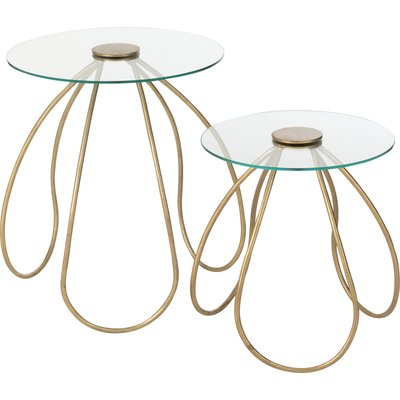 Table d'appoint ronde dorée en métal et verre design élégant RECOLLECTION